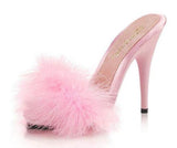 Fabulicious POISE-501F Satin-Maribou Fur 5" High Heel Platform Slide Sandal. Baby/Pink