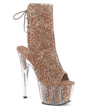 Pleaser Adore-1018G Exotic Dancing Clubwear Ankle/Mid Calf 7" Heel Platform Boot. Rose Gold/Glitter