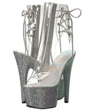 BEJEWELED-1018DM-7 Exotic Dancing, Clubwear, Ankle High 7" Heel Platform Boot. Clr/Slv