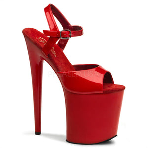 Pleaser FLAMINGO-809 Exotic Dancing Shoes, 8" Heel Ankle Strap Platform Sandal. Red Pat/Red