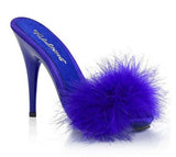 Fabulicious POISE-501F Satin-Maribou Fur 5" High Heel Platform Slide Sandal. Blue