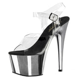 Pleaser Adore-708 Women's Exotic Dancing Ankle Strap 7" Platform Sandal. Clear Silver Chrome