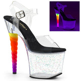 Pleaser UNICORN-708MG,  7" Platform Ankle Strap Sandal Mini Iridescent Glitter Patent.