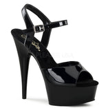 Pleaser DELIGHT-609 Exotic Dancing Shoes 6" Heel Ankle Strap Platform Sandal. Black Patent/Black