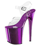 Pleaser FLAMINGO-808 Exotic Dancing Shoes, 8" Heel Ankle Strap Platform Sandal. Clr/Purple Chrome