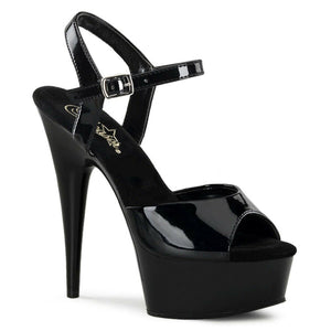 Pleaser DELIGHT-609 Exotic Dancing Shoes 6" Heel Ankle Strap Platform Sandal. Black Patent/Black