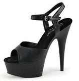 Pleaser DELIGHT-609 Exotic Dancing Shoes 6" Heel Ankle Strap Platform Sandal.  Blk Faux Leather