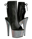 BEJEWELED-1018DM-7 Exotic Dancing, Clubwear, Ankle High 7" Heel Platform Boot. Blk/Slv