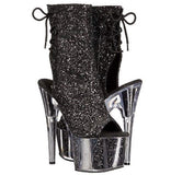 Pleaser Adore-1018G Exotic Dancing Clubwear Ankle/Mid Calf 7" Heel Platform Boot. Black/Glitter