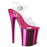 Pleaser FLAMINGO-808 Exotic Dancing Shoes, 8" Heel Ankle Strap Platform Sandal. Clr/H. Pink Chrome