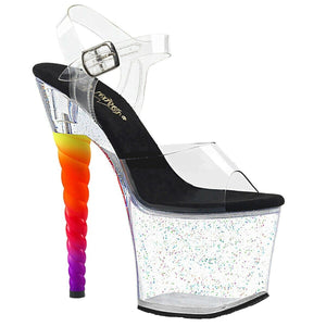 Pleaser UNICORN-708MG,  7" Platform Ankle Strap Sandal Mini Iridescent Glitter Patent.