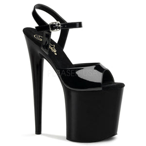 Pleaser FLAMINGO-809 Exotic Dancing Shoes, 8" Heel Ankle Strap Platform Sandal. Blk Pat/Blk