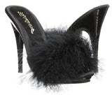 Fabulicious POISE-501F Satin-Maribou Fur 5" High Heel Platform Slide Sandal. Black