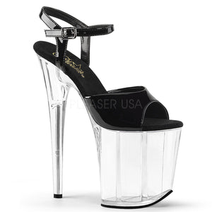 Pleaser FLAMINGO-809 Exotic Dancing Shoes, 8" Heel Ankle Strap Platform Sandal. Blk Pat/Clr