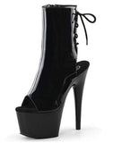 Pleaser ADORE-1018 Exotic Pole Dancing Ankle/Mid Calf Sexy 7" Platform Boots. Black/Patent