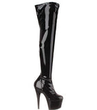 Pleaser ADORE-3000 Exotic Dancing Clubwear Sexy 7" Heel Platform Thigh High Boot. Black Stretch/Black/Patent