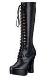 Pleaser ELECTRA-2020 Women's Knee Boot Lace up 5" Platform (Gogo) Boots. Black Faux Leather/Blk Matte