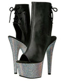 BEJEWELED-1018DM-7 Exotic Dancing, Clubwear, Ankle High 7" Heel Platform Boot. Blk/Slv