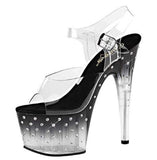 Pleaser STARDUST-708T Exotic Dancing Stiletto 7" Heel Ankle Strap Tinted Platform Sandal. Black