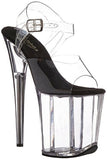 Pleaser FLAMINGO-808 Exotic Dancing Shoes, 8" Heel Ankle Strap Platform Sandal. Clear/Black/Clear