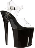 Pleaser FLAMINGO-808 Exotic Dancing Shoes, 8" Heel Ankle Strap Platform Sandal. Clear/Black