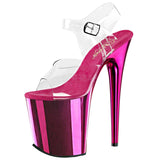 Pleaser FLAMINGO-808 Exotic Dancing Shoes, 8" Heel Ankle Strap Platform Sandal. Clr/H. Pink Chrome