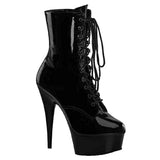 Pleaser Delight-1020 Exotic Dancing Clubwear 6" Heel Platform Ankle Boot.  Black/Patent