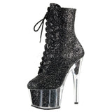 Pleaser Adore-1020G Exotic Dancing Clubwear Glitter Ankle High 7" Platform Boot. Black Glitter