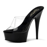 Pleaser DELIGHT-601 Clubwear Fashion Shoes, Slip/On 6" Platform Sandal. Clear/Black