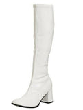 Pleaser Gogo-300 Women's Gogo Boot Stretch 3" Heel Full Inner Side Zipper. White/Patent