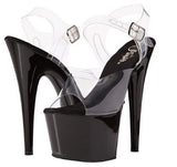 Pleaser Adore-708 Women's Exotic Dancing Ankle Strap 7" Platform Sandal. Clear/Black