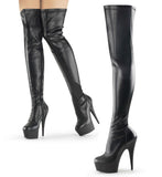Pleaser DELIGHT-3000 Exotic Dancing, Clubwear Sexy 6" Platform Thigh High Boot. Black Stretch Faux/Leather