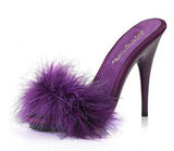 Fabulicious POISE-501F Satin-Maribou Fur 5" High Heel Platform Slide Sandal. Purple