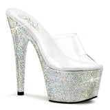 Pleaser Bejeweled-701DM Exotic Dancing Shoes W/Rhinestone 7"Heel Platform Sandal. Silver