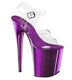Pleaser FLAMINGO-808 Exotic Dancing Shoes, 8" Heel Ankle Strap Platform Sandal. Clr/Purple Chrome