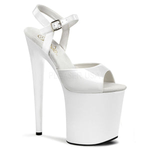 Pleaser FLAMINGO-809 Exotic Dancing Shoes, 8" Heel Ankle Strap Platform Sandal. Wht Pat/Wht