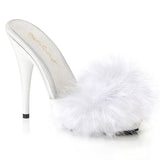 Fabulicious POISE-501F Satin-Maribou Fur 5" High Heel Platform Slide Sandal. White