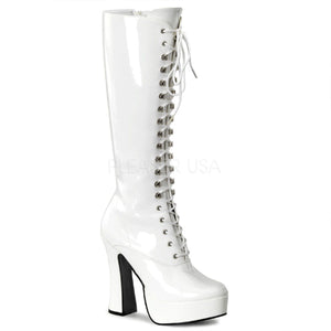 Pleaser ELECTRA-2020 Women's Knee Boot Lace up 5" Platform (Gogo) Boots.  White/Patent