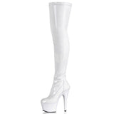 Pleaser ADORE-3000 Exotic Dancing Clubwear Sexy 7" Heel Platform Thigh High Boot. White Stretch/White/Patent