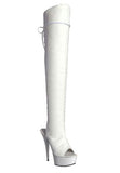 Pleaser DELIGHT-3019 Exotic Dancing, Clubwear Sexy 6" Platform Thigh High Boot. White Faux/Leather