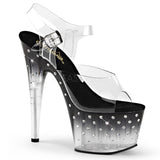 Pleaser STARDUST-708T Exotic Dancing Stiletto 7" Heel Ankle Strap Tinted Platform Sandal. Black