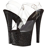 Pleaser SKY-308MG Exotic Dancing, Ankle Strap Stiletto 7" Heel Platform Sandal. Clear/Black-Glitter