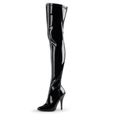 Pleaser SEDUCE-3000 Women's  5" Heel Single Soles.  Thigh High Boots. Black/Patent