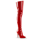 Pleaser SEDUCE-3000 Women's  5" Heel Single Soles.  Thigh High Boots. Red