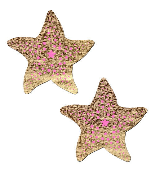 Starfish: Liquid Gold & Pink Print Sea Star Nipple Pasties by Pastease.
