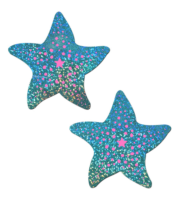 Starfish: Twinkling Seafoam Green & Pink Print Sea Star Nipple Pasties by Pastease.