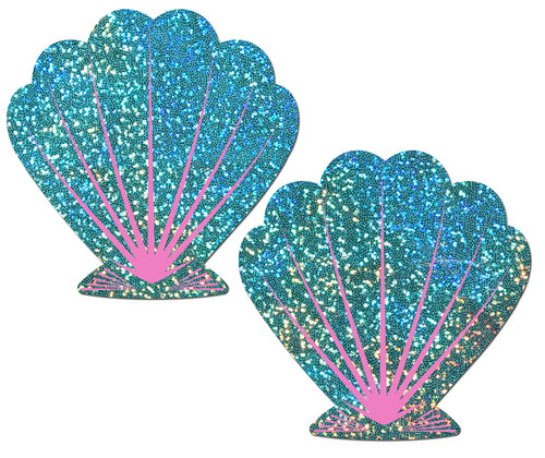 Mermaid: Liquid Seafoam Green and Pink Seashell Nipple Pasties by Pastease.