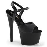 Pleaser Sky-309 Exotic Pole Dancing Shoes, Ankle Strap 7" Heel Platform Sandal. Black Faux Leather