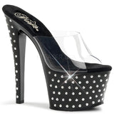 Pleaser Stardust-701 Adult Women's, 7" Heel Slip On Platform Sandal. Clear/Black