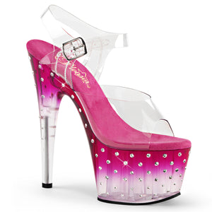 Pleaser STARDUST-708T Women's Stiletto Heel Ankle Strap 7" Platform Sandal. Clear/Pink